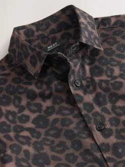 Shirts|Next Bruin met dierenprint - Overhemd met print en korte mouwen (3-16 jr)