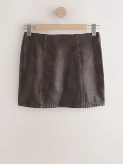 Rokken|Next - Minirok van imitatieleer Bruin met distressed-effect