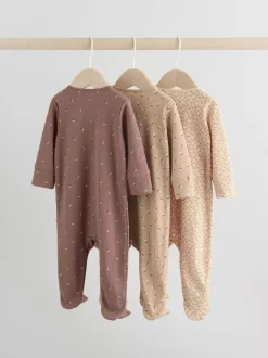 Multipacks|Babypakjes En Babypyjama's|Next Bruin met fijne bloemenprint - Verpakking van 3 babypyjama's (0-2jr)