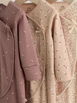 Multipacks|Babypakjes En Babypyjama's|Next Bruin met fijne bloemenprint - Verpakking van 3 babypyjama's (0-2jr)