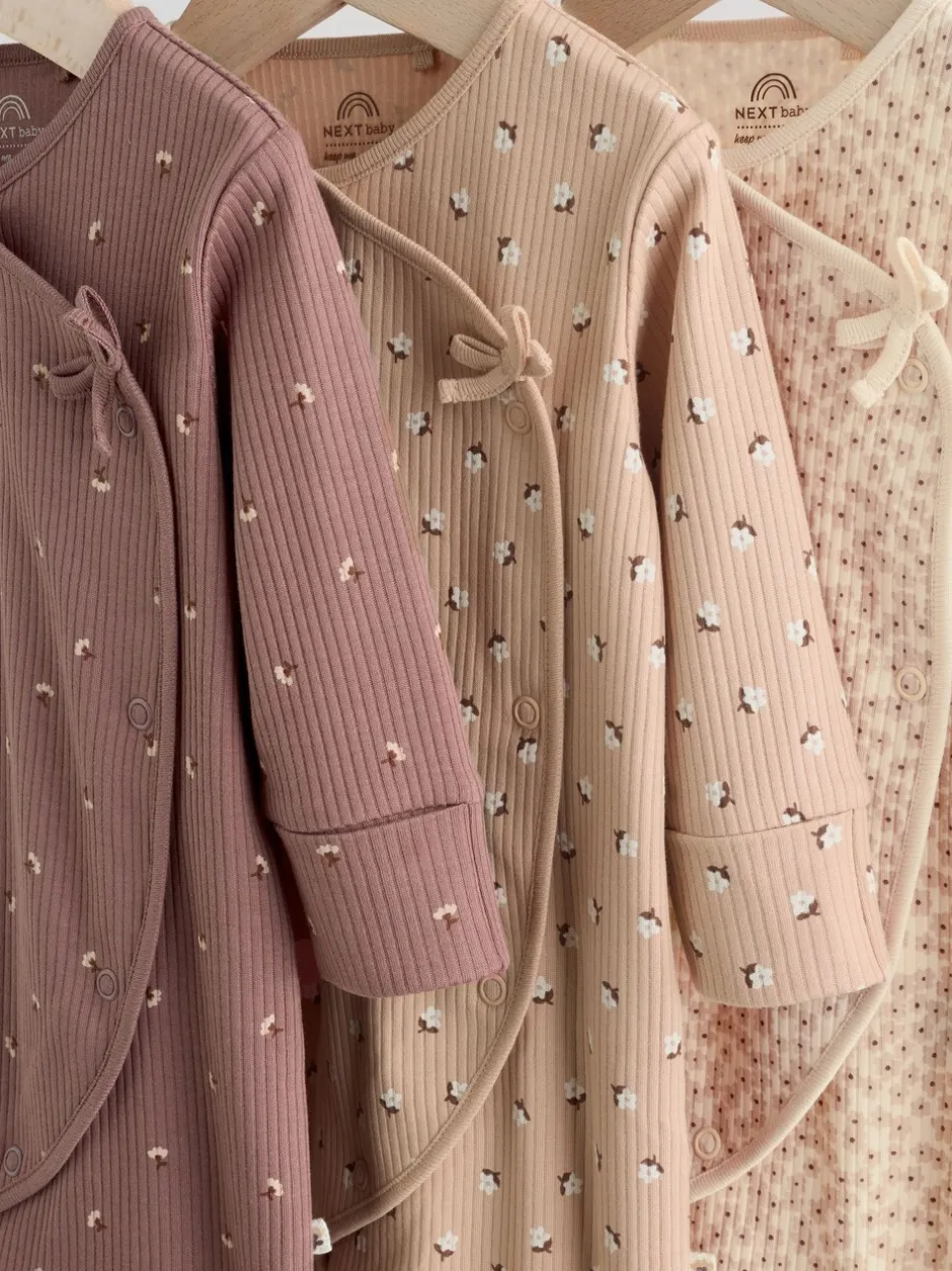 Multipacks|Babypakjes En Babypyjama's|Next Bruin met fijne bloemenprint - Verpakking van 3 babypyjama's (0-2jr)