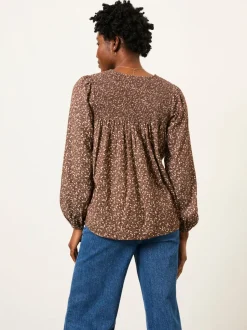 Blouses En Overhemden*Fat Face - FatFace Blouse Bruin met fijne print