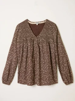 Blouses En Overhemden*Fat Face - FatFace Blouse Bruin met fijne print