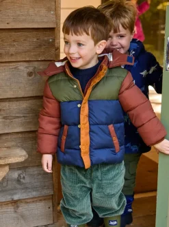 Schoolkleding|Jojo Maman Bébé - Borg Lined Hooded Puffer Coat Bruin multi