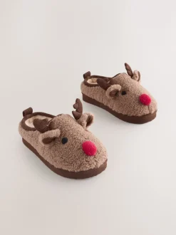 Pantoffels|Next Bruin rendier - Kerstmis Gezellige Pantoffel Muiltjes