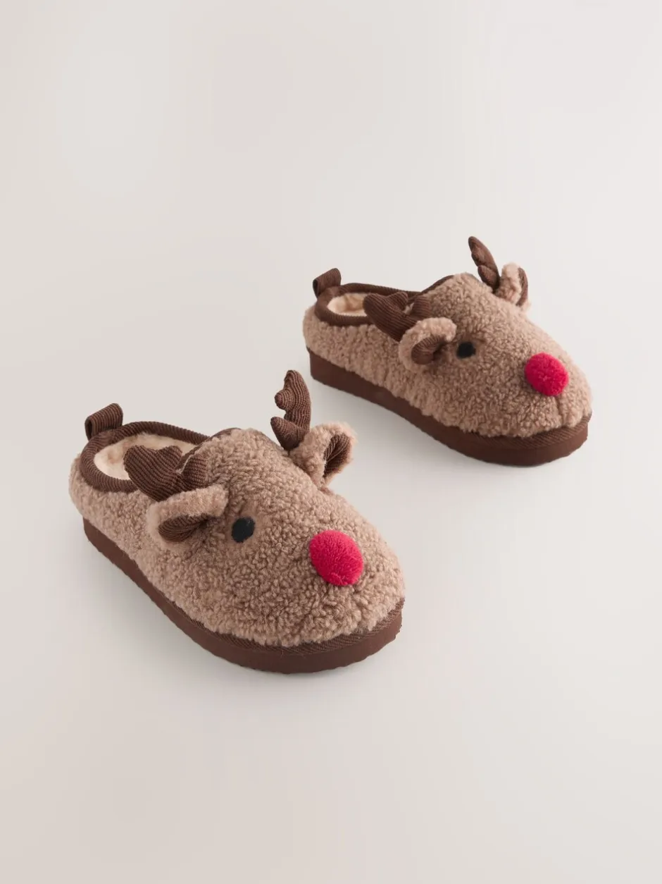 Pantoffels|Next Bruin rendier - Kerstmis Gezellige Pantoffel Muiltjes