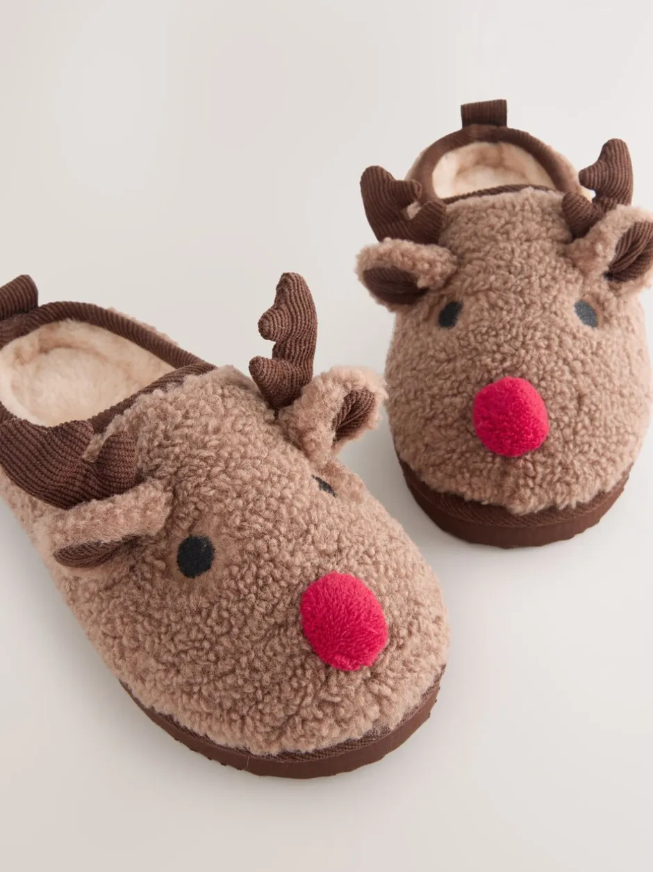 Pantoffels|Next Bruin rendier - Kerstmis Gezellige Pantoffel Muiltjes