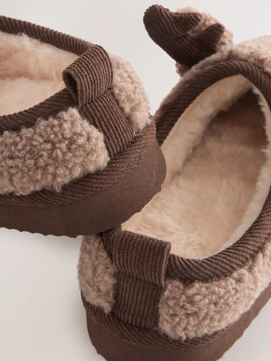 Pantoffels|Next Bruin rendier - Kerstmis Gezellige Pantoffel Muiltjes