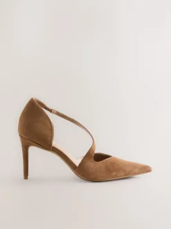 Schoenen Met Hakken|Next - Premium Leather Asymmetric Court Heels Bruin suède