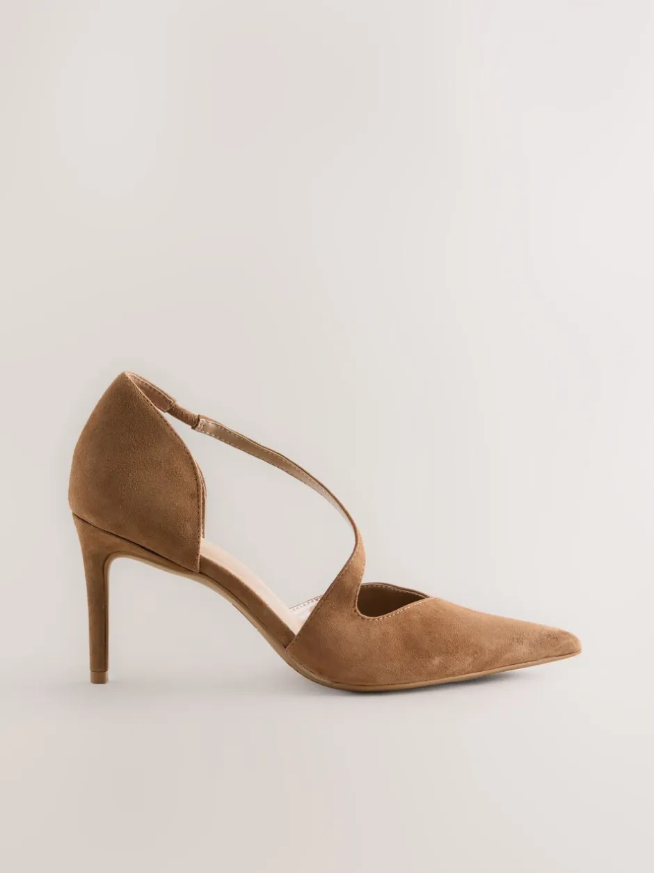 Schoenen Met Hakken|Next - Premium Leather Asymmetric Court Heels Bruin suède