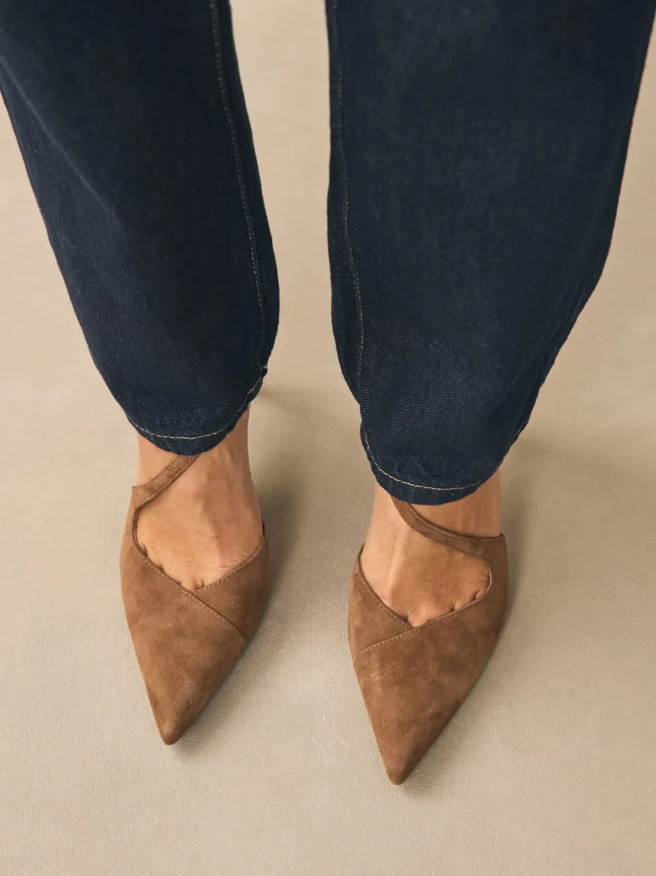 Schoenen Met Hakken|Next - Premium Leather Asymmetric Court Heels Bruin suède