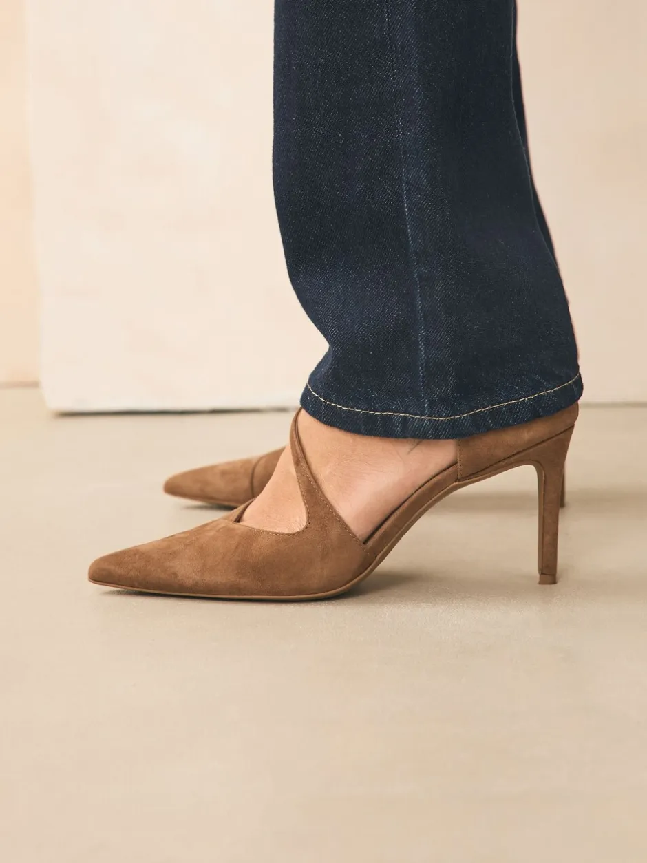 Schoenen Met Hakken|Next - Premium Leather Asymmetric Court Heels Bruin suède
