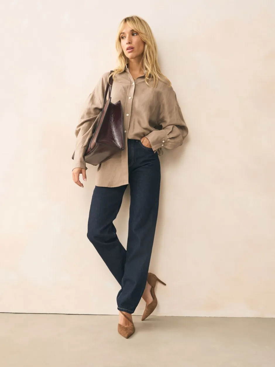 Schoenen Met Hakken|Next - Premium Leather Asymmetric Court Heels Bruin suède