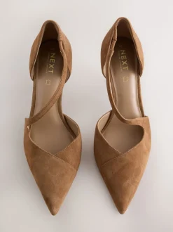 Schoenen Met Hakken|Next - Premium Leather Asymmetric Court Heels Bruin suède