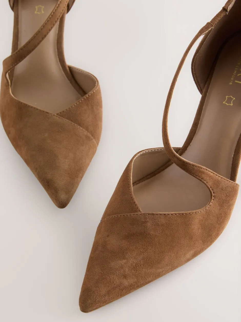 Schoenen Met Hakken|Next - Premium Leather Asymmetric Court Heels Bruin suède