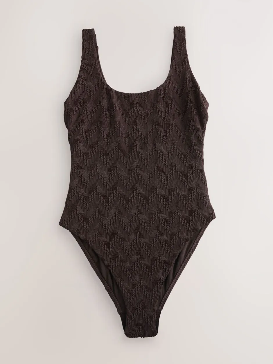 Badkleding|Next Bruin Textuur - Buikbedekkend badpak met ruime ronde hals