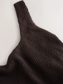 Badkleding|Next Bruin Textuur - Buikbedekkend badpak met ruime ronde hals