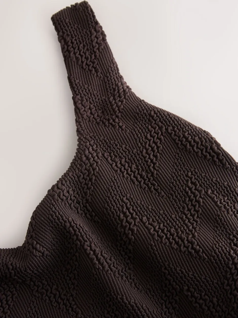 Badkleding|Next Bruin Textuur - Buikbedekkend badpak met ruime ronde hals