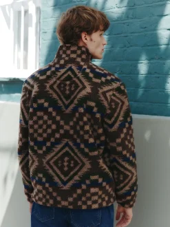 Loungewear|Sweaters En Hoody´S|Next - Volledig doorlopende rits - Fleece trui met print Bruin/bruingeel met geometrische print