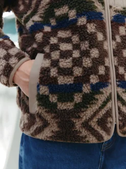 Loungewear|Sweaters En Hoody´S|Next - Volledig doorlopende rits - Fleece trui met print Bruin/bruingeel met geometrische print