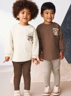 Tops|Sets En Combisets*Next Bruin/Crème Babyccino - Verpakking van 2 tops met lange mouwen en leggings (3mnd-7jr)