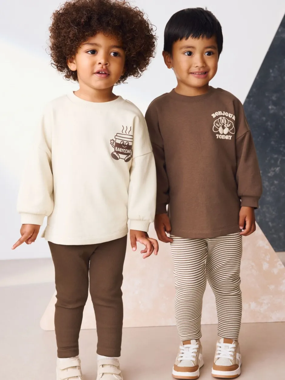 Tops|Sets En Combisets*Next Bruin/Crème Babyccino - Verpakking van 2 tops met lange mouwen en leggings (3mnd-7jr)