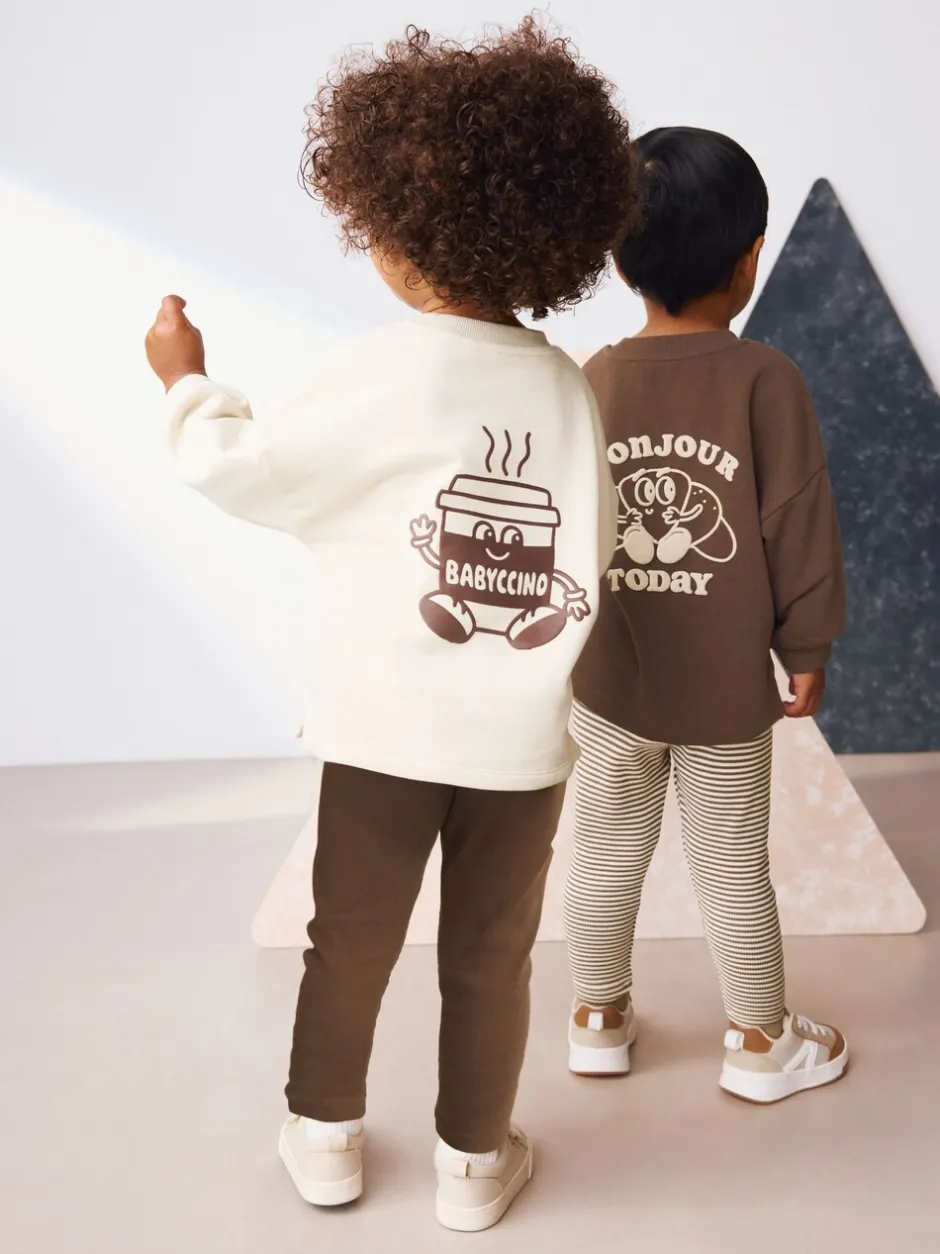 Tops|Sets En Combisets*Next Bruin/Crème Babyccino - Verpakking van 2 tops met lange mouwen en leggings (3mnd-7jr)