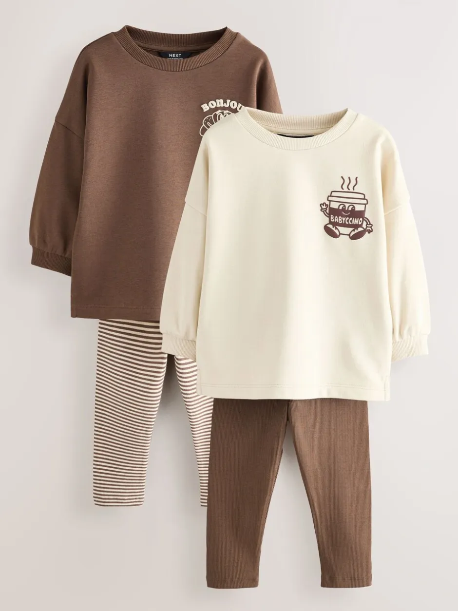 Tops|Sets En Combisets*Next Bruin/Crème Babyccino - Verpakking van 2 tops met lange mouwen en leggings (3mnd-7jr)