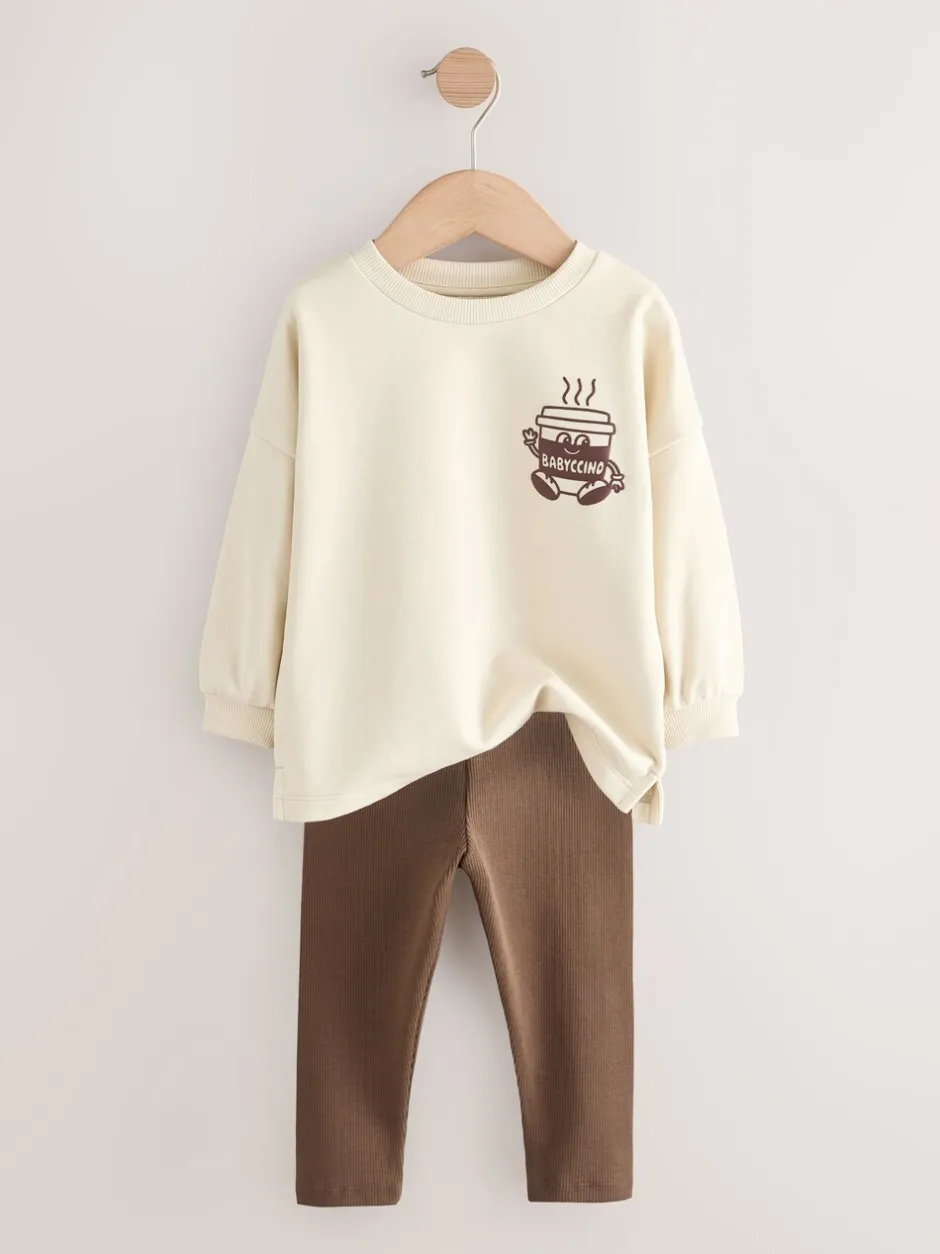 Tops|Sets En Combisets*Next Bruin/Crème Babyccino - Verpakking van 2 tops met lange mouwen en leggings (3mnd-7jr)