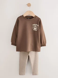 Tops|Sets En Combisets*Next Bruin/Crème Babyccino - Verpakking van 2 tops met lange mouwen en leggings (3mnd-7jr)
