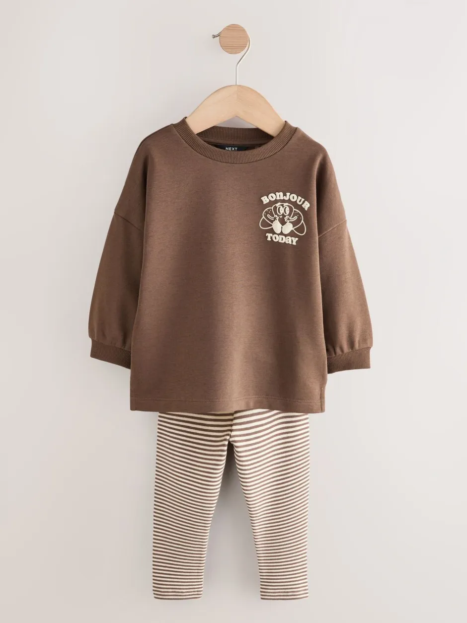 Tops|Sets En Combisets*Next Bruin/Crème Babyccino - Verpakking van 2 tops met lange mouwen en leggings (3mnd-7jr)