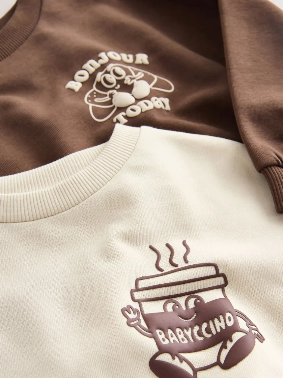 Tops|Sets En Combisets*Next Bruin/Crème Babyccino - Verpakking van 2 tops met lange mouwen en leggings (3mnd-7jr)