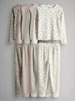Nachtkleding En Pyjama's|Pyjama's|The Set - verpakking van 4 behaaglijke katoenen jersey pyjama's Bruin/crèmekleurig