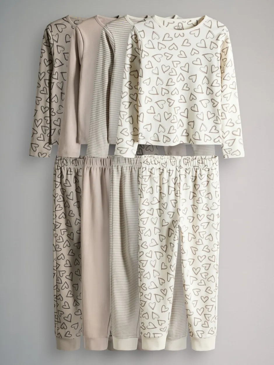 Nachtkleding En Pyjama's|Pyjama's|The Set - verpakking van 4 behaaglijke katoenen jersey pyjama's Bruin/crèmekleurig