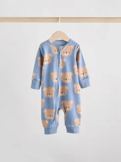 Multipacks|Babypakjes En Babypyjama's|Next - Set van 3 baby pyjama's zonder voetjes met tweewegrits van katoen (0mnd-3jr) Bruin/donkerblauw
