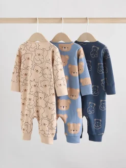 Multipacks|Babypakjes En Babypyjama's|Next - Set van 3 baby pyjama's zonder voetjes met tweewegrits van katoen (0mnd-3jr) Bruin/donkerblauw