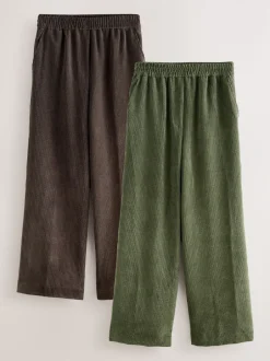 Broeken*Next Bruin/khaki - Wide Leg Soft Cord Trousers 2 Pack