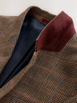 Pakken*Next Bruin/rood - Slim fit wolmix geruit pak: jack