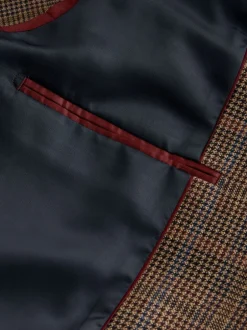 Pakken*Next Bruin/rood - Slim fit wolmix geruit pak: jack