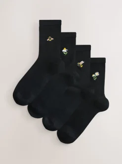 Sokken En Panty's|Next Bumble Bee - Set van 4 paar enkelsokken met geborduurd motief