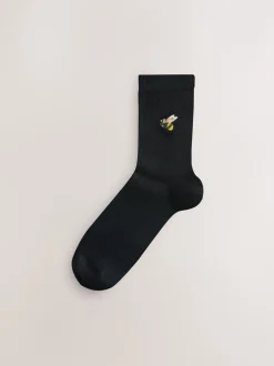 Sokken En Panty's|Next Bumble Bee - Set van 4 paar enkelsokken met geborduurd motief