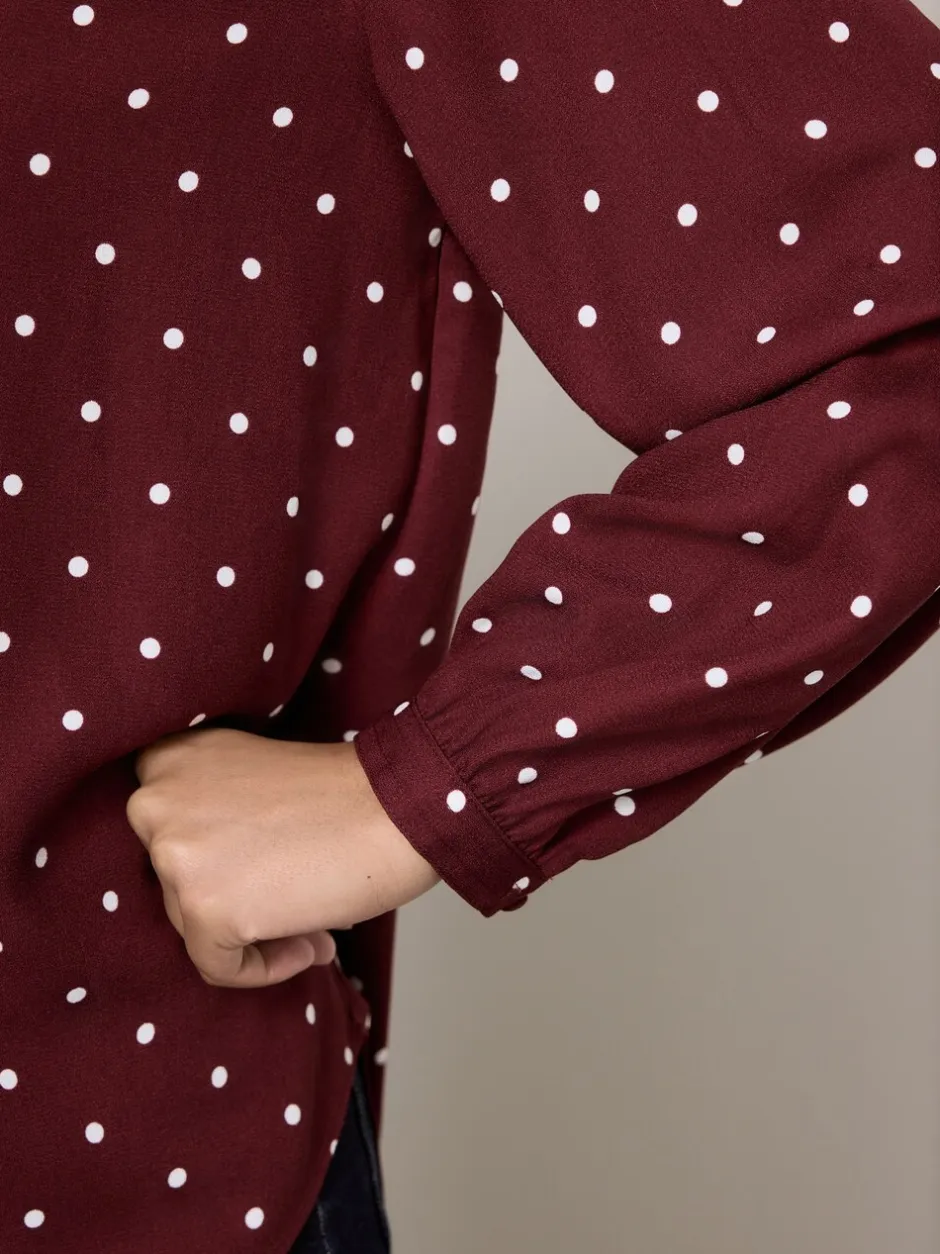 Blouses En Overhemden|Next Burgundy Red Polka Dot - Blouse met V-hals en lange mouwen