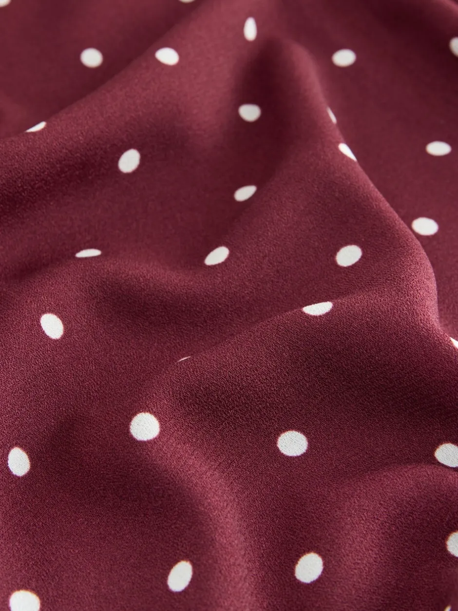 Blouses En Overhemden|Next Burgundy Red Polka Dot - Blouse met V-hals en lange mouwen