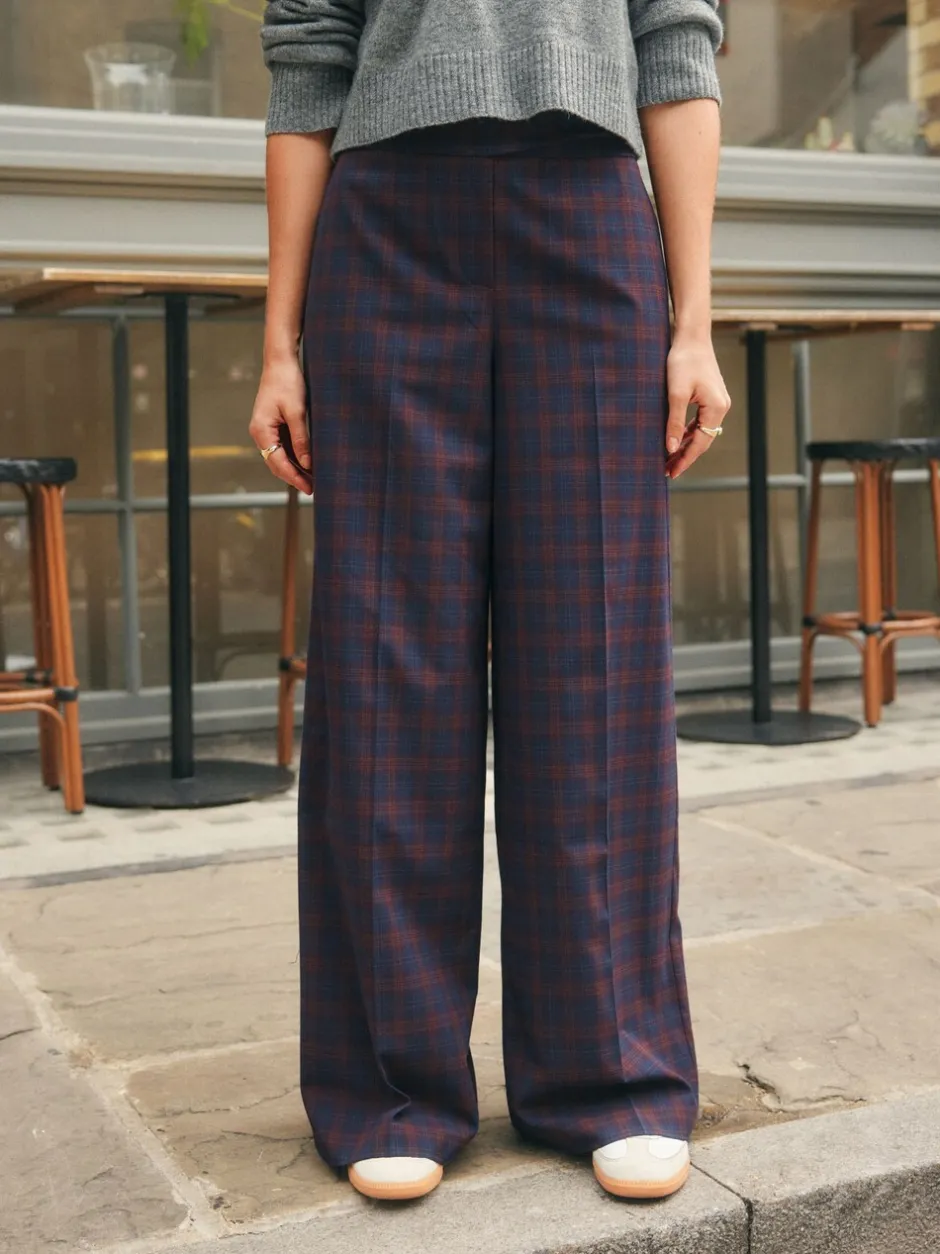 Kostuums En Werkkleding|Broeken*Next Burgundy Red/Navy Blue Check - Ruit Wijde pijpen Tailored Broeken