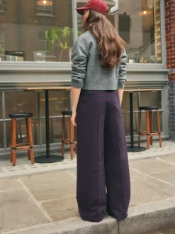 Kostuums En Werkkleding|Broeken*Next Burgundy Red/Navy Blue Check - Ruit Wijde pijpen Tailored Broeken