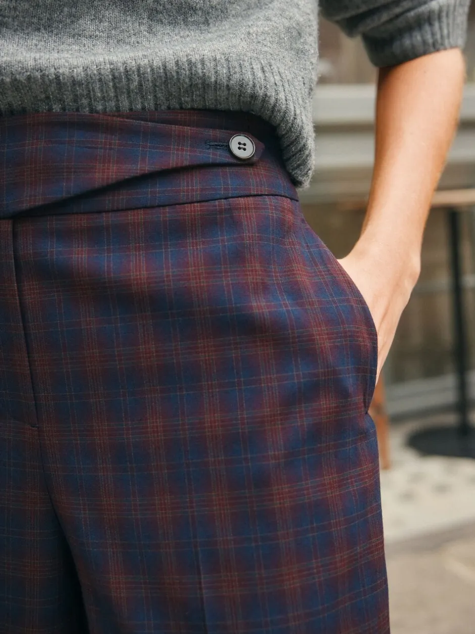 Kostuums En Werkkleding|Broeken*Next Burgundy Red/Navy Blue Check - Ruit Wijde pijpen Tailored Broeken