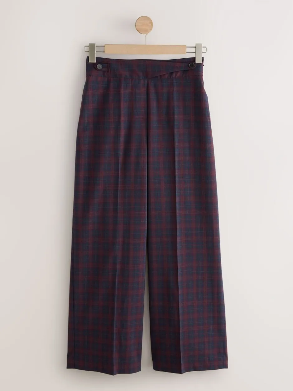 Kostuums En Werkkleding|Broeken*Next Burgundy Red/Navy Blue Check - Ruit Wijde pijpen Tailored Broeken