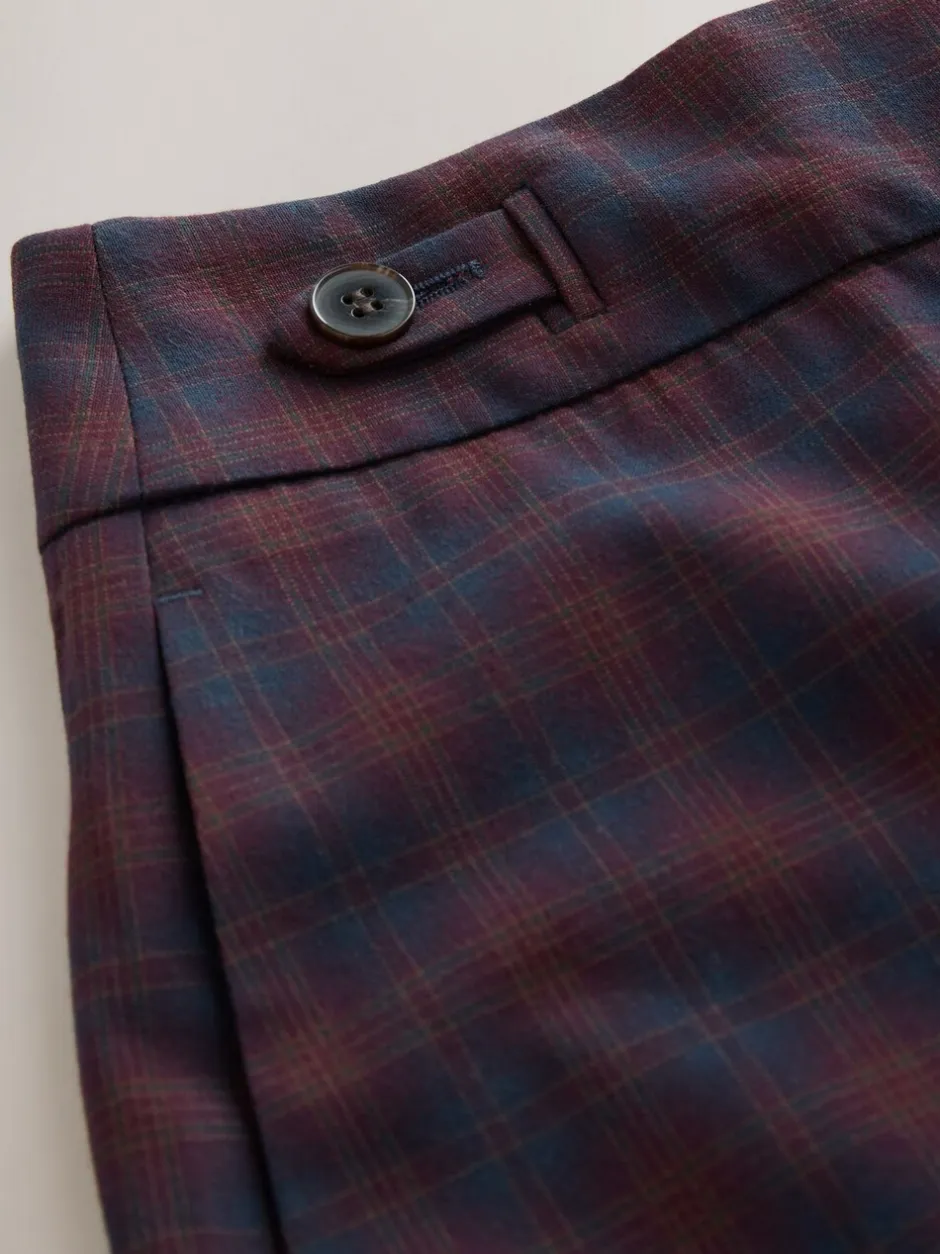 Kostuums En Werkkleding|Broeken*Next Burgundy Red/Navy Blue Check - Ruit Wijde pijpen Tailored Broeken