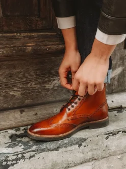 Formele Schoenen|Base London - Bristol Brogue Boot Burnt Tan Brown