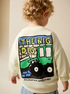 Truien En Breisels|Sweaters En Hoody´S*Next Buttermilk Yellow Digger - Jersey sweatshirt met ronde hals en print op de rug (3mnd -7jr)